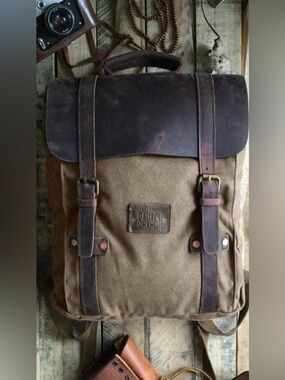 Savage Supply Co.  Canvas Backpack/Messenger Bag -Dark Brown Leather Flap